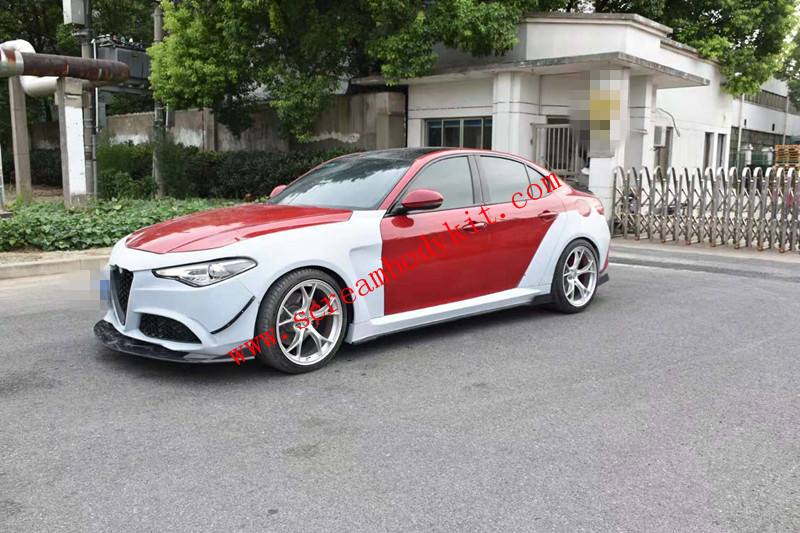 Alfa Romeo giulia update wide body kit front bumper fenders front lip after...